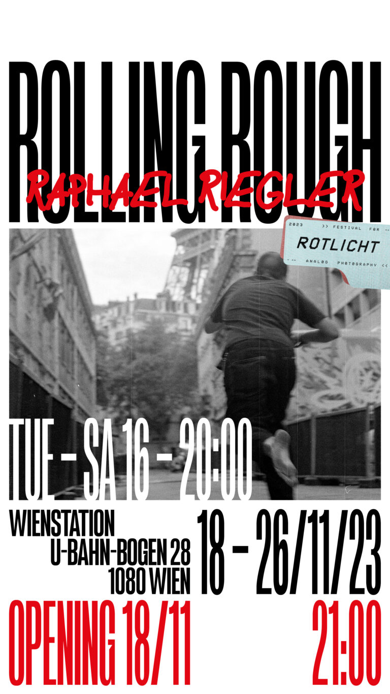 Plakat der Ausstellung Rolling. Rough von Raphael Riegler